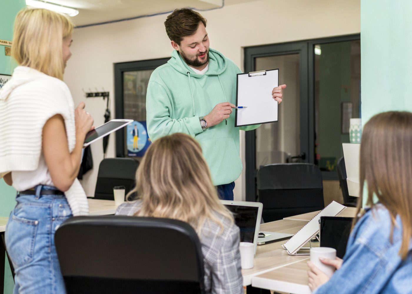 businesspeople-talking-about-work-project
